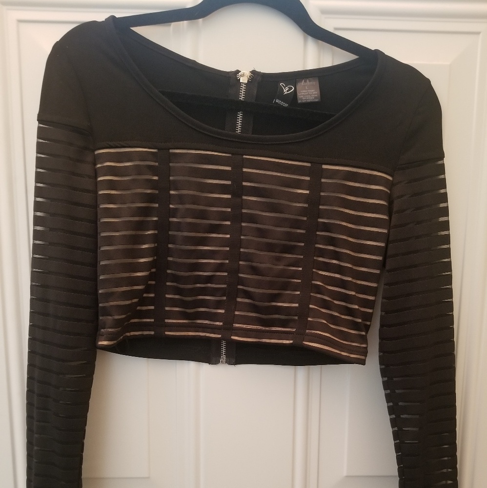 ⚡NWOT WINDSOR Zip Up Crop Top See Through Sleeves